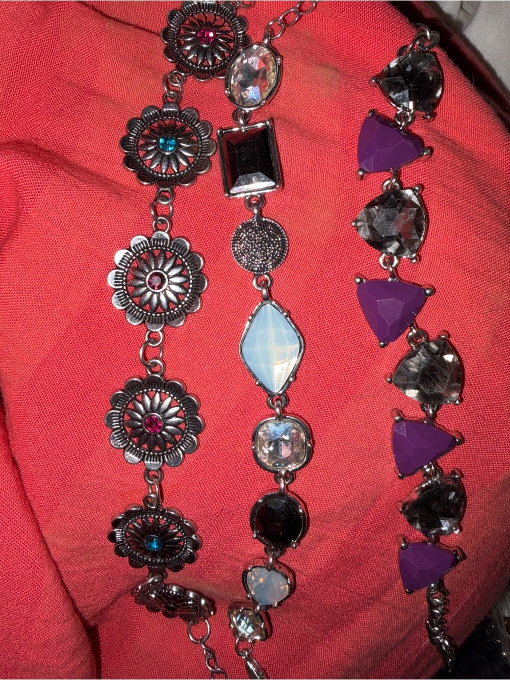Women's Purple and Silver Multi-Chain Bracelet Set